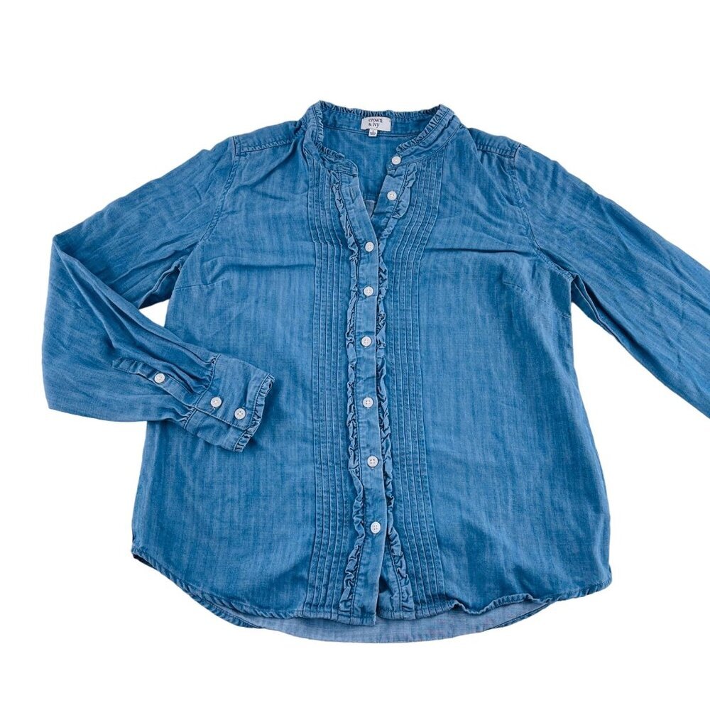 Crown & Ivy Womens Long Sleeve‎ Denim Button-Up Shirt Size Small